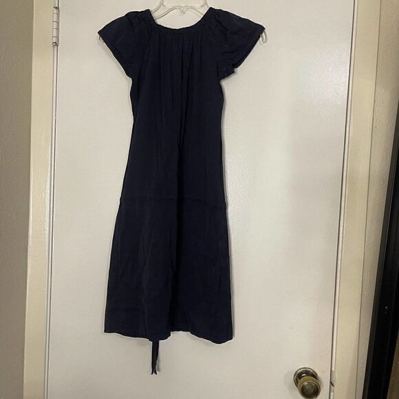 THEORY navy blue cinch waist short sleeve satin Dress size XS p - Picture 4 of 5